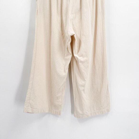 Linen Cropped Wide Leg High Waisted Tan Drawstring Waist Pants Lightweight - Picture 4 of 7